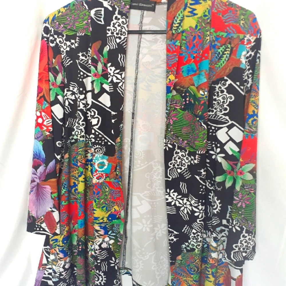 Black Multi Floral Open-Front Women’s Top